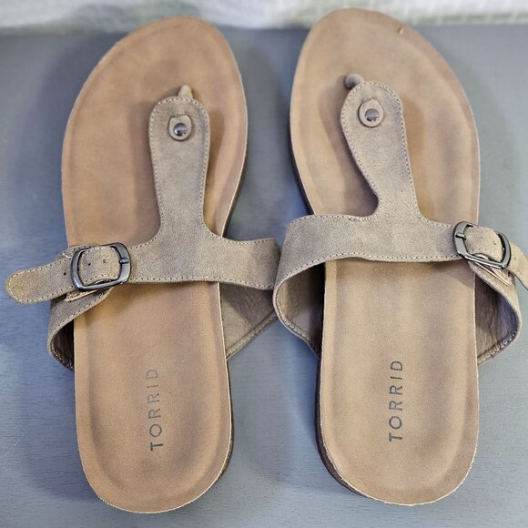 Torrid Womens adjustable Buckle Suede Sandals Size 11.5 Tan Slip-On Like New - Picture 3 of 9